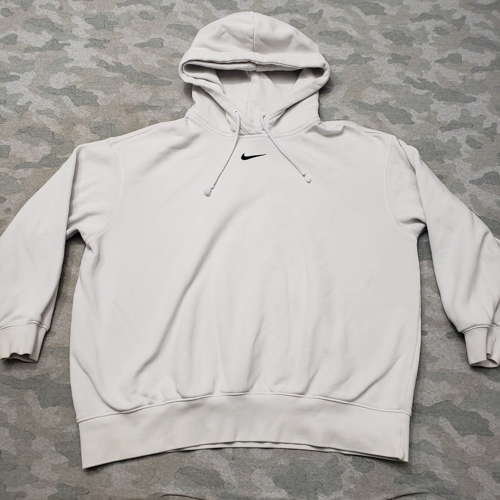 Nike Sweatshirt Mens Medium White Embroidered Center Swoosh Pullover Hoodie